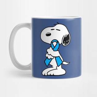 Dog Hugging an Awareness Ribbon (Light Blue) Mug